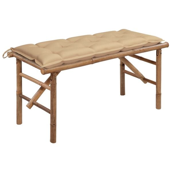 vidaXL Garden Bench Natural Bamboo, Beige Cushion