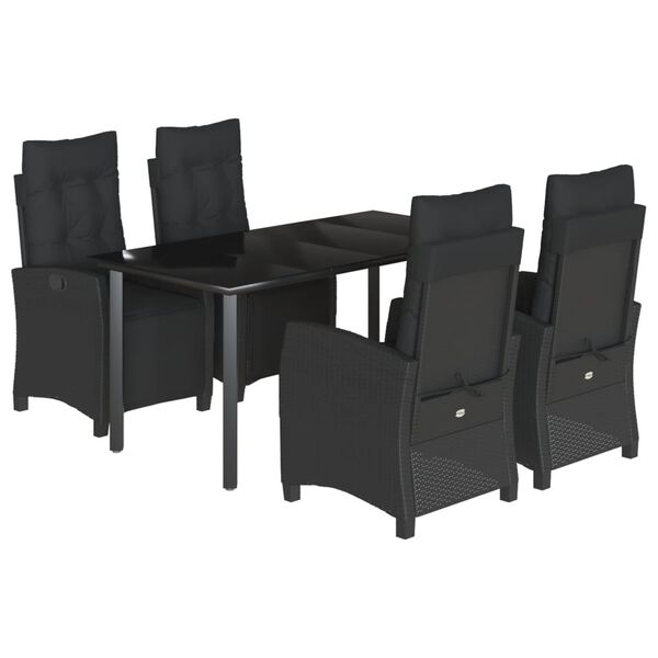 vidaXL 5 Piece Patio Dining Set with Cushions Black Poly Rattan