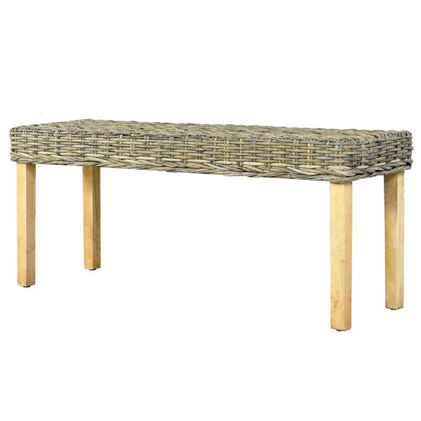 vidaXL Bench Natural Natural Kubu Rattan, Solid Mango Wood Medium