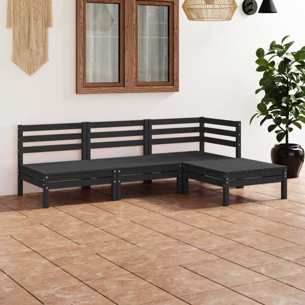 vidaXL Garden Lounge Set Black Solid Pinewood Medium Modular
