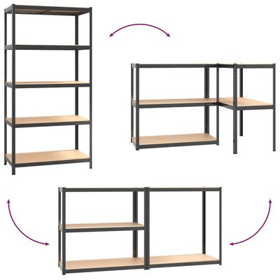 vidaXL 5-Layer Heavy-duty Shelves 2 pcs Gray Steel&Engineered Wood