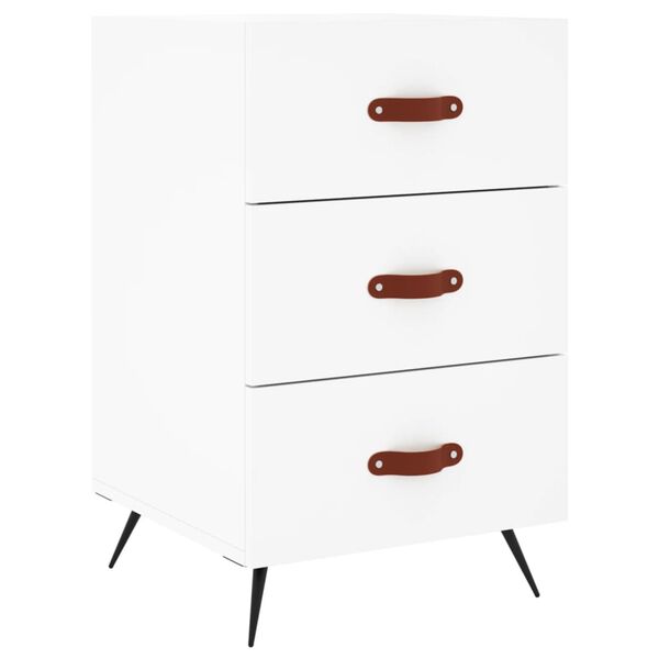 vidaXL Bedside Cabinet White Engineered wood, iron, PU artificial leather