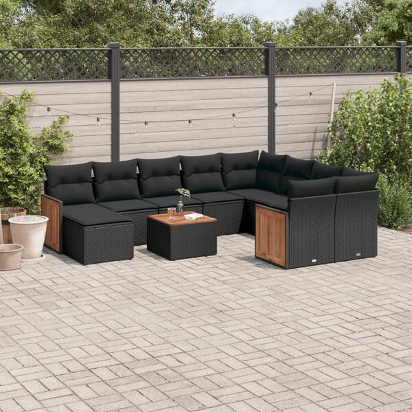 vidaXL 11 Piece Patio Sofa Set with Cushions Black Poly Rattan