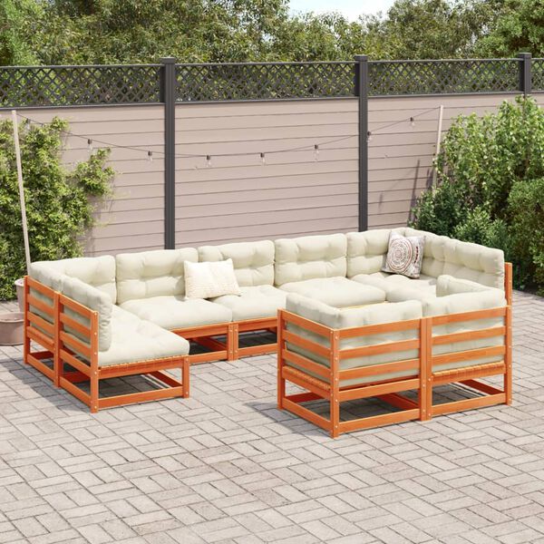 vidaXL Garden Sofa Set Wax Brown Solid pine wood, Oxford fabric, PP cotton