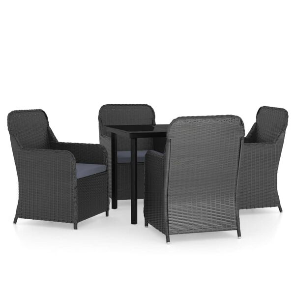 vidaXL Garden Dining Set Black Poly rattan, powder-coated steel, glass