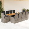 vidaXL Garden Dining Set Grey PE rattan 10-seater Adjustable Footrests