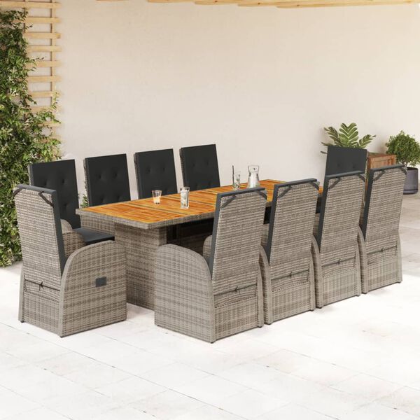 vidaXL Garden Dining Set Grey PE rattan 10-seater Adjustable Footrests