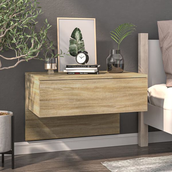 vidaXL Wall-mounted Bedside Cabinet Sonoma oak Engineered wood Medium