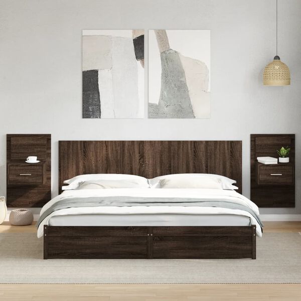 vidaXL Bed Headboard With Cabinet Brown Oak Engineered wood 78.7 in wide