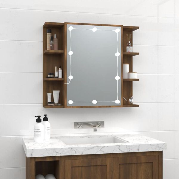 vidaXL Mirror Cabinet Brown Oak Engineered wood 27.6 x 6.5 x 23.6 in