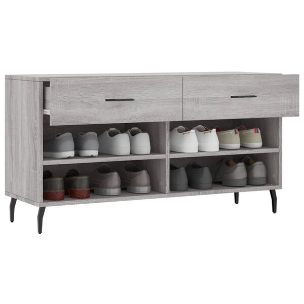 vidaXL Shoe Bench Grey Sonoma Engineered Wood, Iron 40.2x13.8x21.7 in