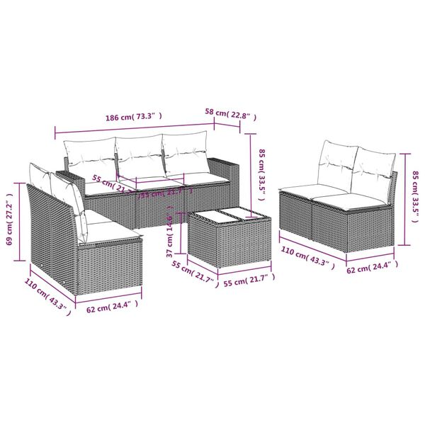 vidaXL Garden Sofa Set Grey, Dark Grey