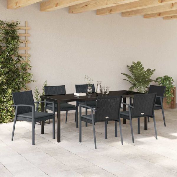 vidaXL Garden Dining Set 7 pcs Black and Grey PE Rattan
