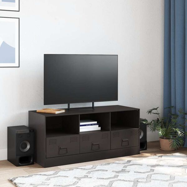 vidaXL TV Cabinet Black Cold-rolled Steel Medium TV Stand Rectangular