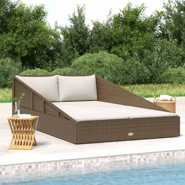 vidaXL Daybed Brown, Cream White PE Rattan, Polyester, Steel