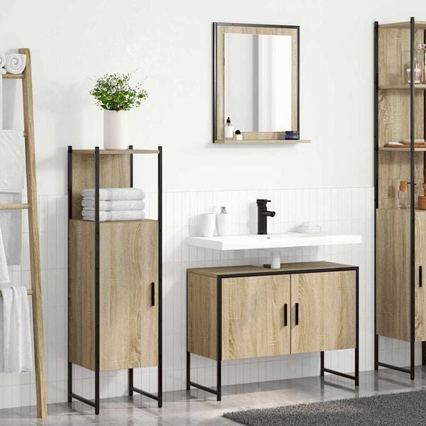 vidaXL Bathroom Furniture Set with Door 3 pcs Brown 33 x 33 x 120.5 cm