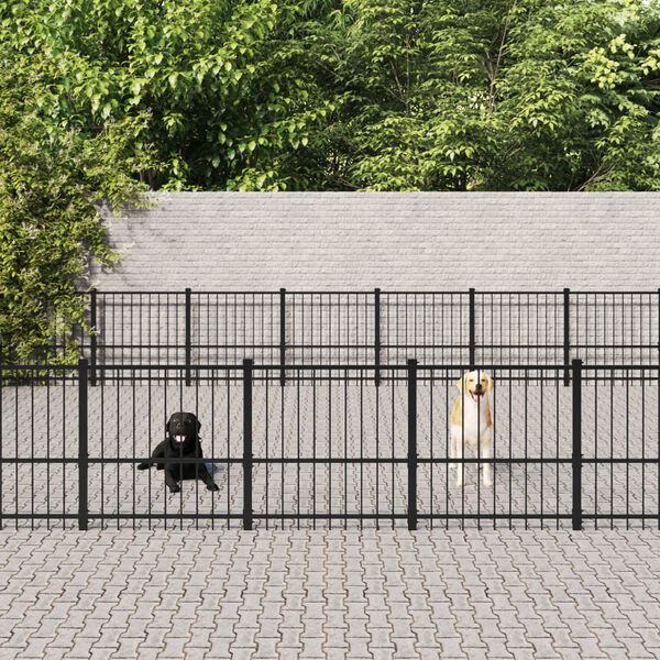 vidaXL Dog Kennel Black Powder-coated steel Extra Large Durable
