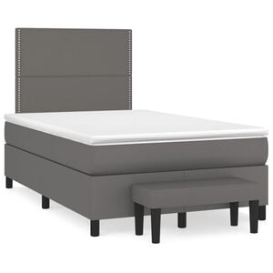 vidaXL Box Spring Bed Gray Faux Leather Double Adjustable Armrests