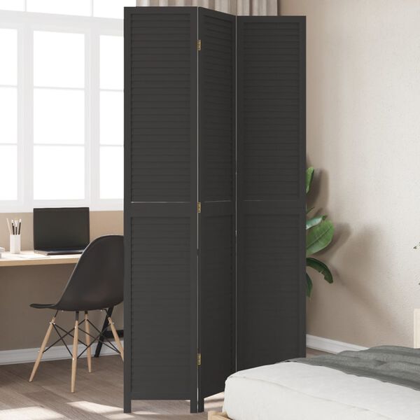vidaXL Room Divider 3 Panels Black Solid Wood Paulownia