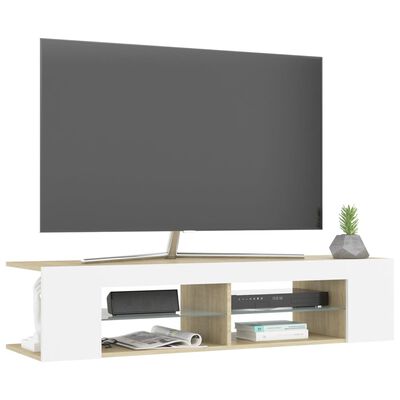 vidaXL TV Stand with LED Lights White and Sonoma Oak 53.1"x15.4"x11.8"