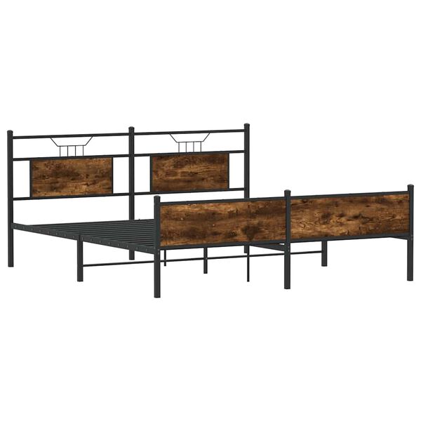vidaXL Bed Frame Smoked Oak Steel, Engineered Wood Super King Bed Frame