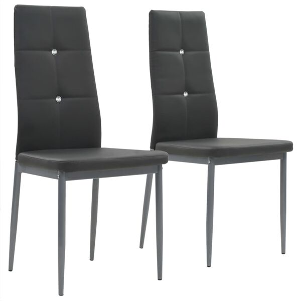 vidaXL Dining Chair Set of 2 Grey Faux leather, Wood, Steel Standard