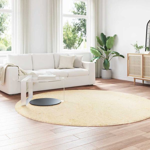 vidaXL Shaggy Rug Cream 100% Polyester Large Foldable Area Rug Round