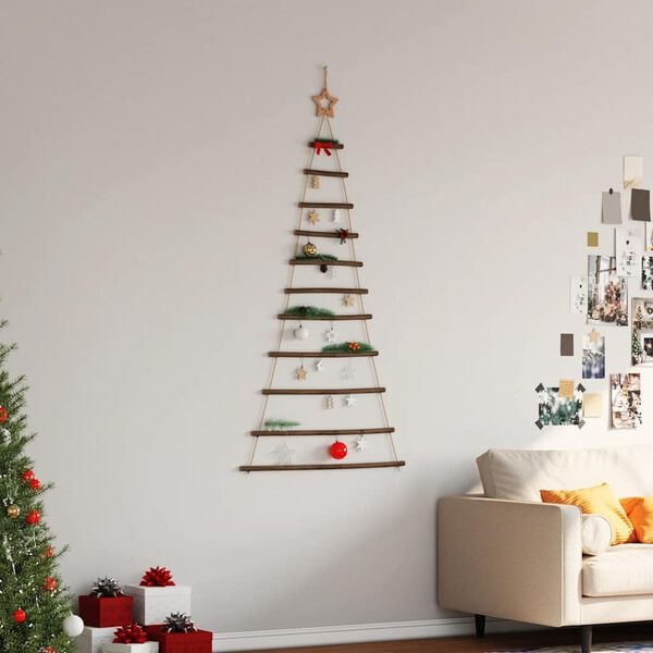 vidaXL&nbsp;Hanging Christmas Tree with Top Star 29.1x59.1" Natural Branch