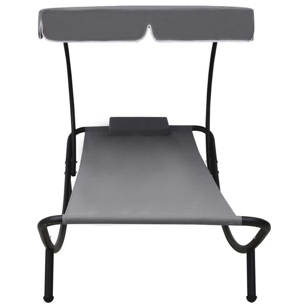 vidaXL Sun Lounger Grey Oxford fabric, polyester, steel Large