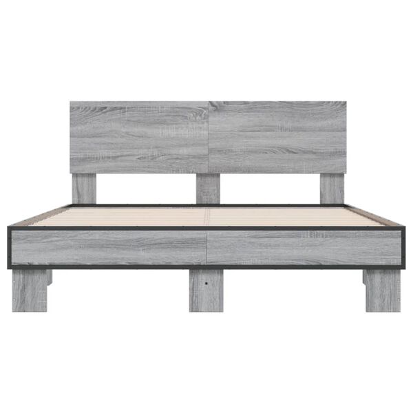 vidaXL Bed Frame Grey Sonoma Engineered wood, metal, plywood Full