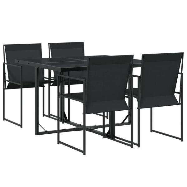 vidaXL Garden Dining Set Black Textilene fabric 5 Piece Set Foldable