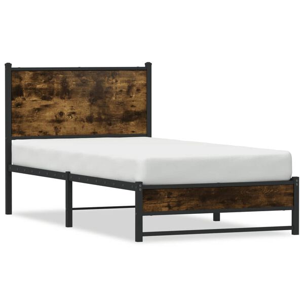 vidaXL Bed Frame Smoked Oak Steel, Engineered Wood Small Single