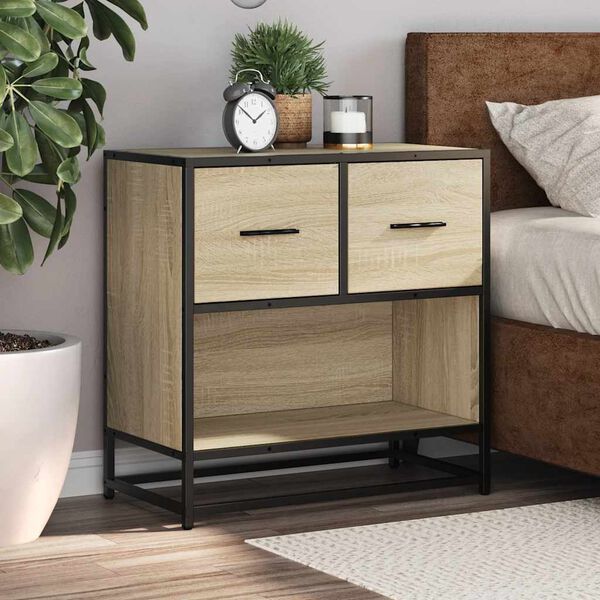 vidaXL Bedside Cabinet Sonoma oak Engineered wood, Metal Medium