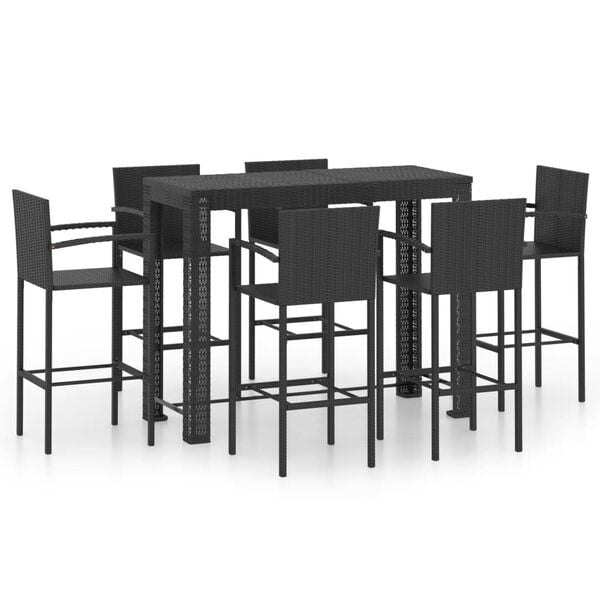 vidaXL 7 Piece Patio Bar Set with Armrest Poly Rattan Black