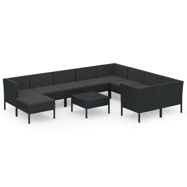 vidaXL Garden Lounge Set Black PE Rattan, Powder-Coated Steel, Polyester