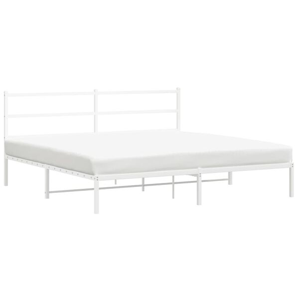 vidaXL Bed Frame White Powder-Coated Steel Full Bed Frame Rectangular
