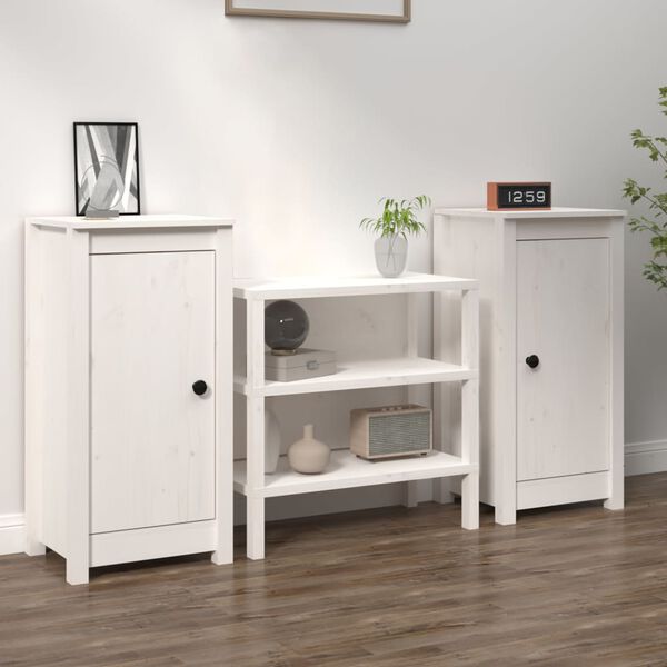 vidaXL Sideboard Set of 2 White Solid pine wood 15.4x13.8x31.5 in