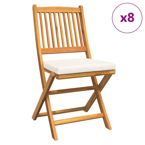 vidaXL Folding Chair 8 pcs White 49 x 57.5 x 92cm Solid Acacia wood