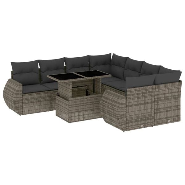 vidaXL Garden Sofa Set Grey PE Rattan Large Adjustable Armrests