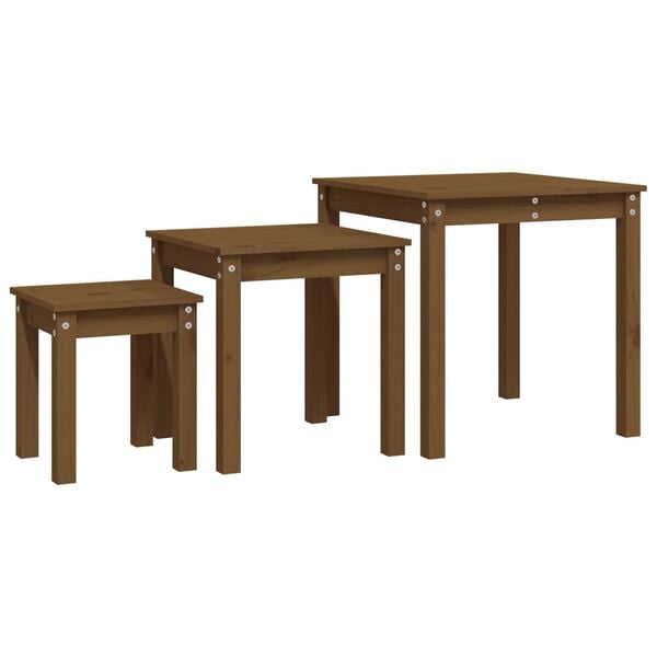 vidaXL Nesting Table Honey brown Solid pine wood Small to Medium