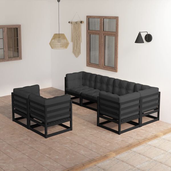 vidaXL Garden Lounge Set Black Solid pine wood, fabric (100% polyester)