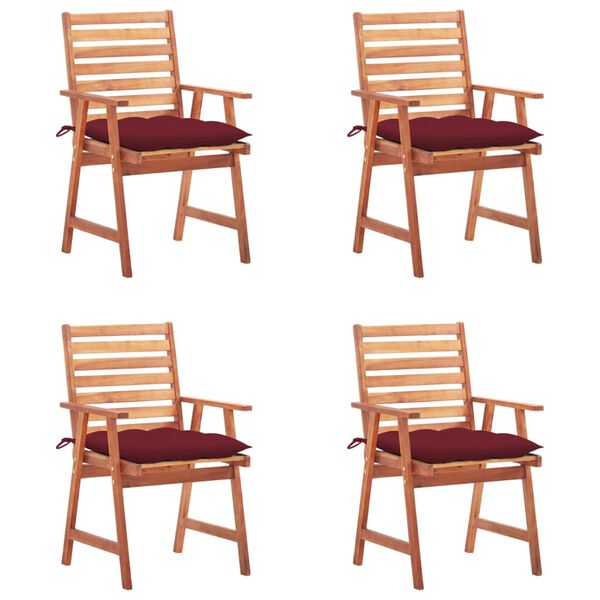 vidaXL Patio Chair Set of 4 Wine red and natural wood