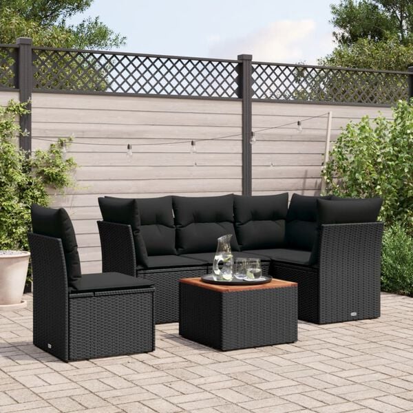 vidaXL Garden Sofa Set Black PE rattan 6 Piece Removable Covers