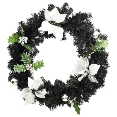 vidaXL Christmas Wreath with LED Lights Black 23.6" PVC
