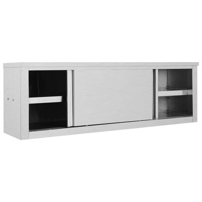 vidaXL Kitchen Wall Cabinet with Sliding Doors 59.1"x15.7"x19.7" Stainless Steel