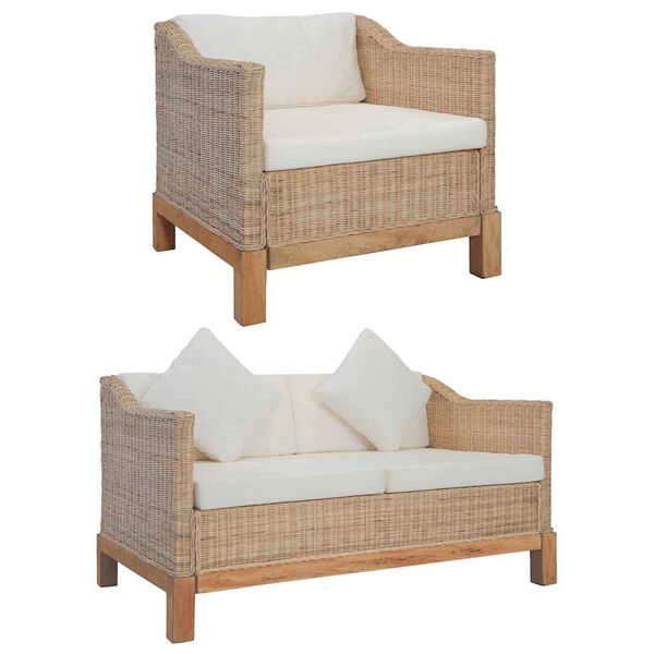 vidaXL Sofa Set Natural Natural Rattan Medium Removable Covers