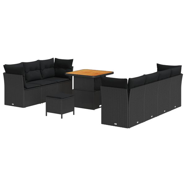 vidaXL Garden Sofa Set Height-Adjustable 10 pcs Black Poly Rattan