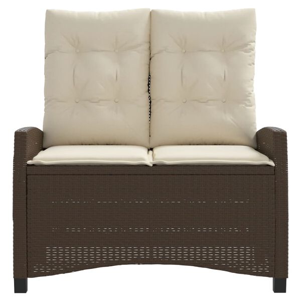 vidaXL Reclining Patio Bench with Cushions Brown Poly Rattan