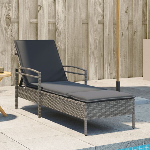 vidaXL Sun Lounger Grey Poly Rattan, Powder-Coated Steel And over
