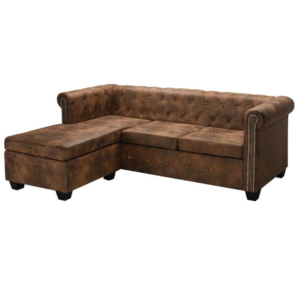 vidaXL Sofa Brown Artificial Suede Leather Medium Classic/Traditional